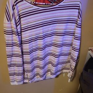 SHEIN Striped Long Sleeve Tee - Purple and White